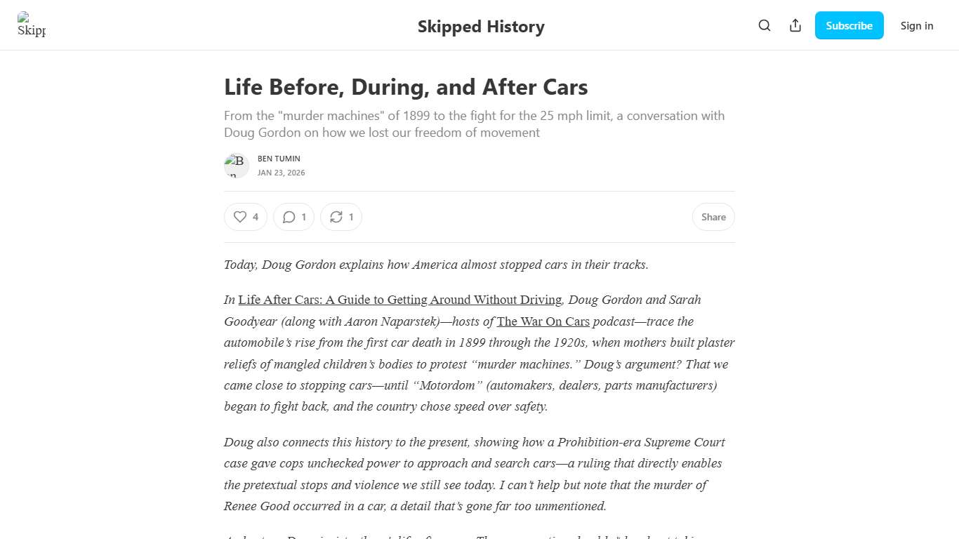 Life Before, During, and After Cars - by Ben Tumin